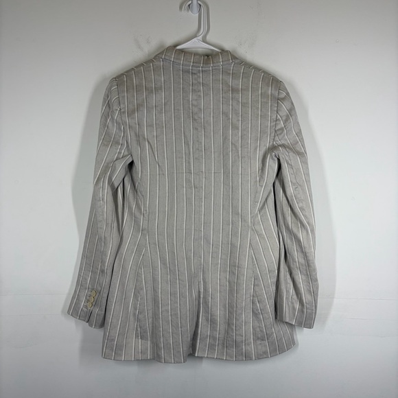 Theory Blazer Double Breasted Tailor Jacket Striped Linen Size 8 - Picture 3 of 16